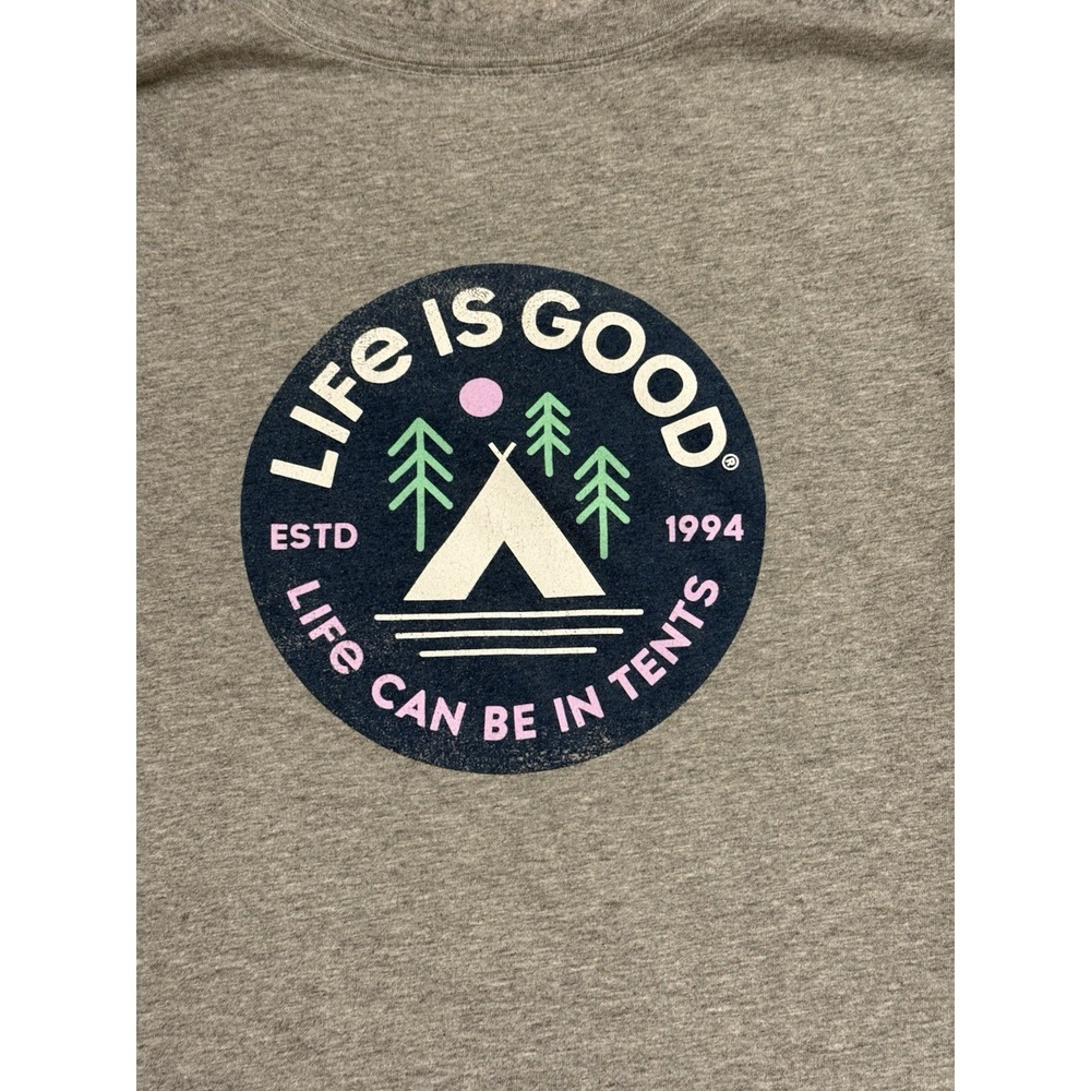 Life is Good T-Shirt Mens Long Tee Gray Camping